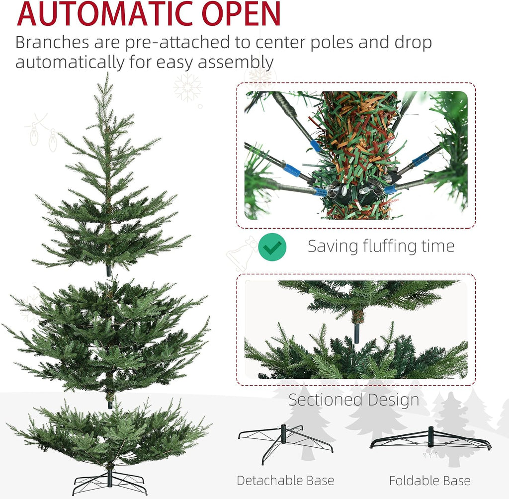 Artificial Christmas Tree, Pine Hinged Xmas Tree with 1939 Realistic Branches, Steel Base, Auto Open, Green