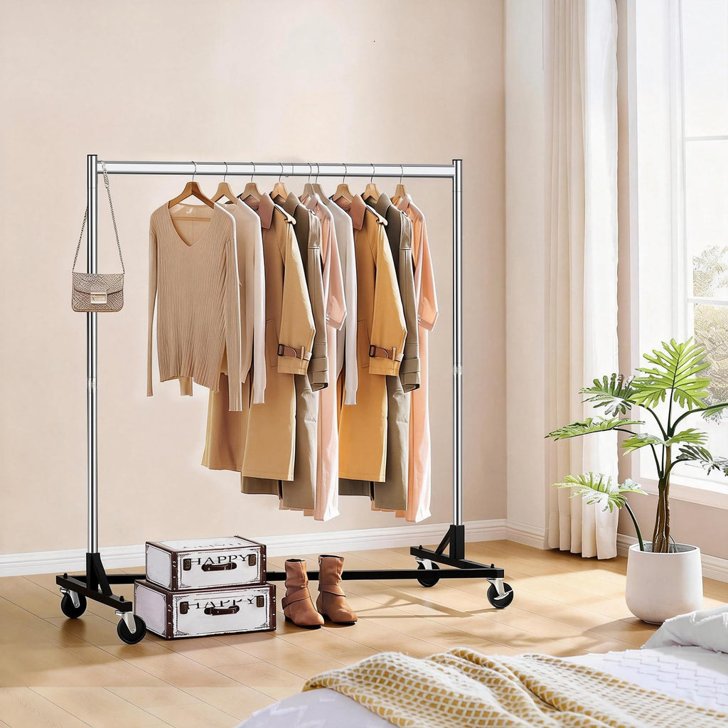 Z Rack, Rolling Clothes Racks with Z-Base, Heavy Duty Garment Rack, Clothing Racks for Hanging Clothes, Sturdy