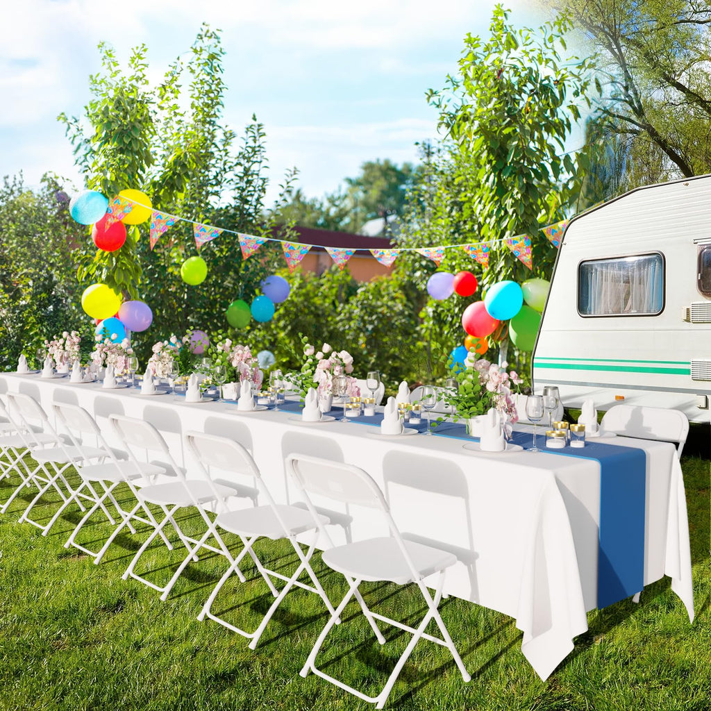 Folding Chairs Set of 4, White Plastic Chair Sturdy Seat with Metal Frame, Perfect for Party, Event, Wedding