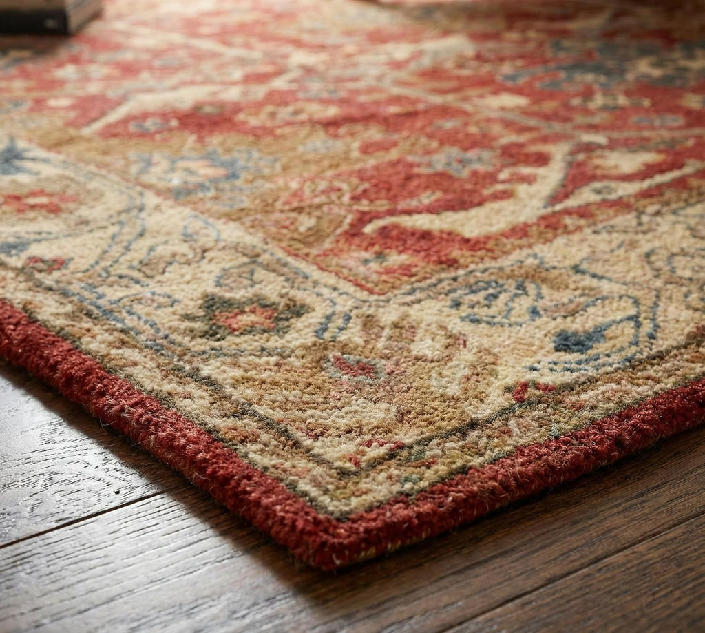 Traditional Handmade Wool Area Rug - Oriental Medallion Floral Pattern, Vintage Classic Bordered - Thick Plush Pile