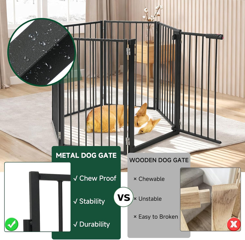 Paw Freestanding Dog Gate, 120" W x 36" H, 6-Panel, Black