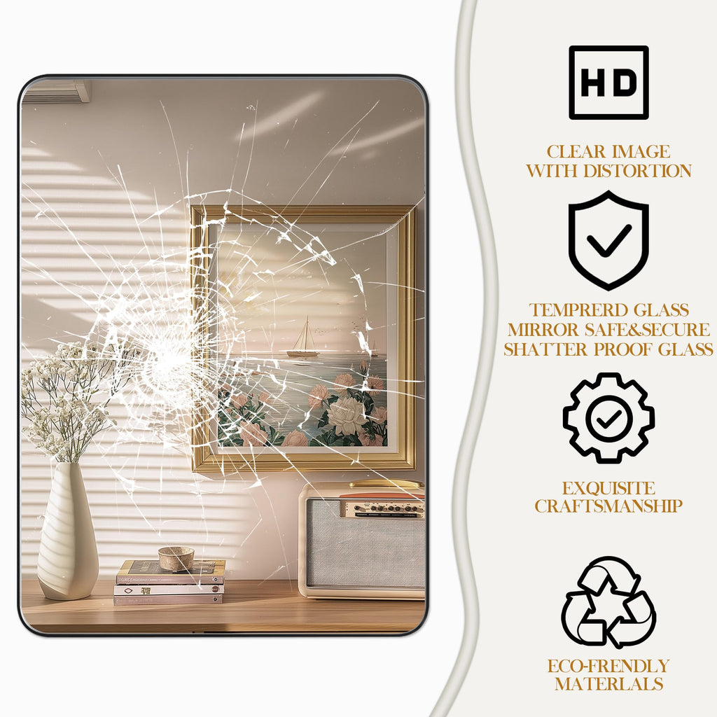 32×36 Black Bathroom Mirror, Rectangular Bathroom Vanity Mirror for Wall with Rounded Corners & Aluminum Alloy Frame