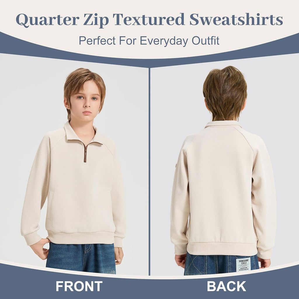 Boys Quarter Zip Pullover, Textured Sweatshirt Long Sleeve