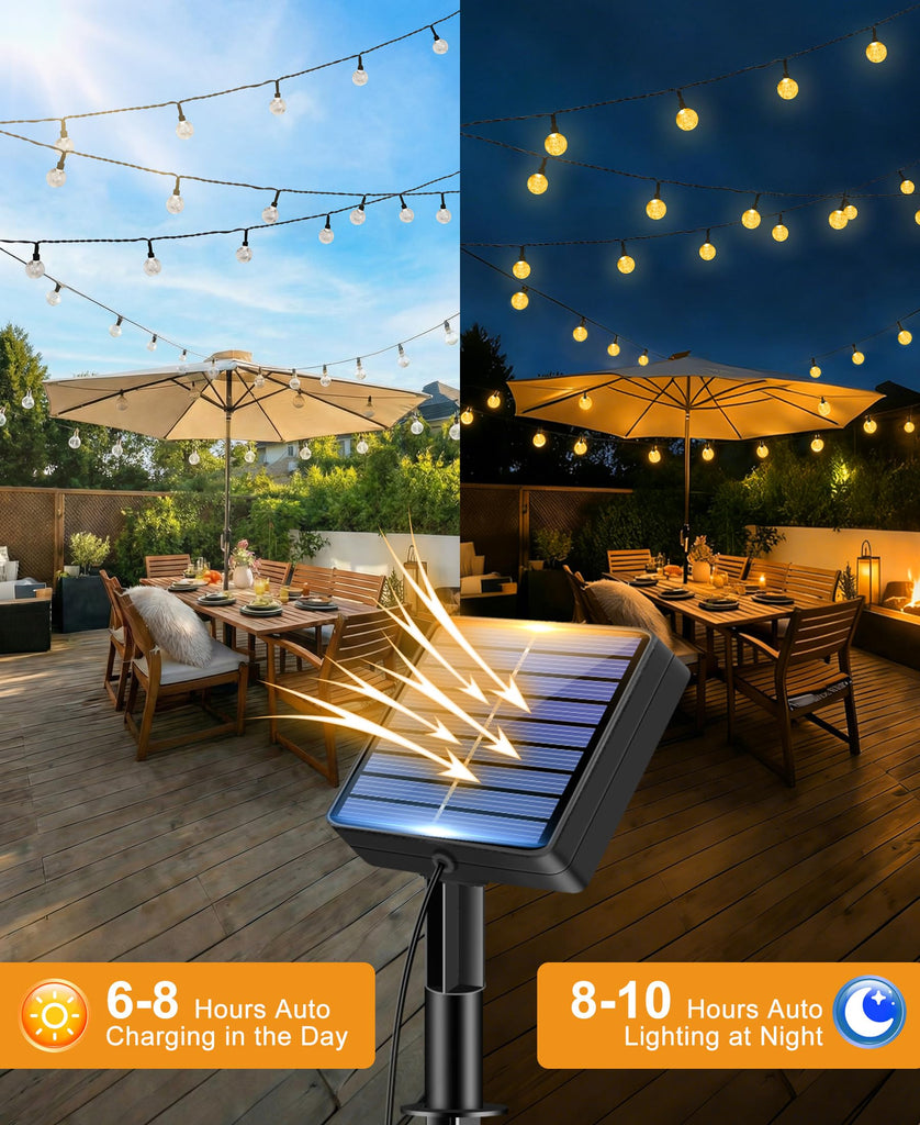 2 Pack Solar String Lights Outdoor, Total 98FT 100 LED Crystal Globe