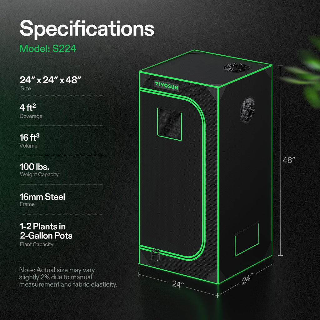 2x2 Grow Tent 24"x24"x48" High Reflective Small Mylar Tent