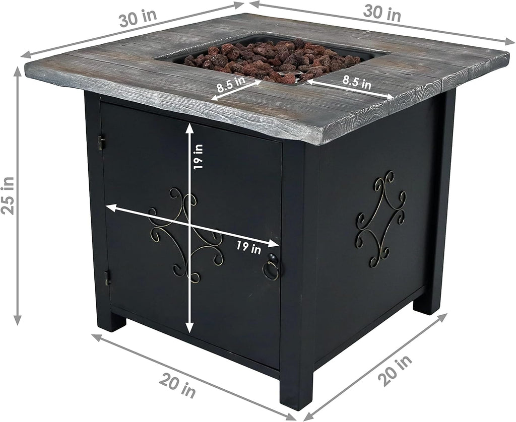 30-Inch Square Propane Fire Pit Table - 40,000 BTU Outdoor Gas Fire Pit Table with Lava Rocks and Weather-Resistant