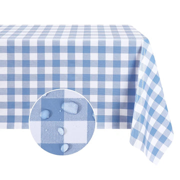 Gingham Vinyl Tablecloth, Rectangle 54 x 78, Light Blue