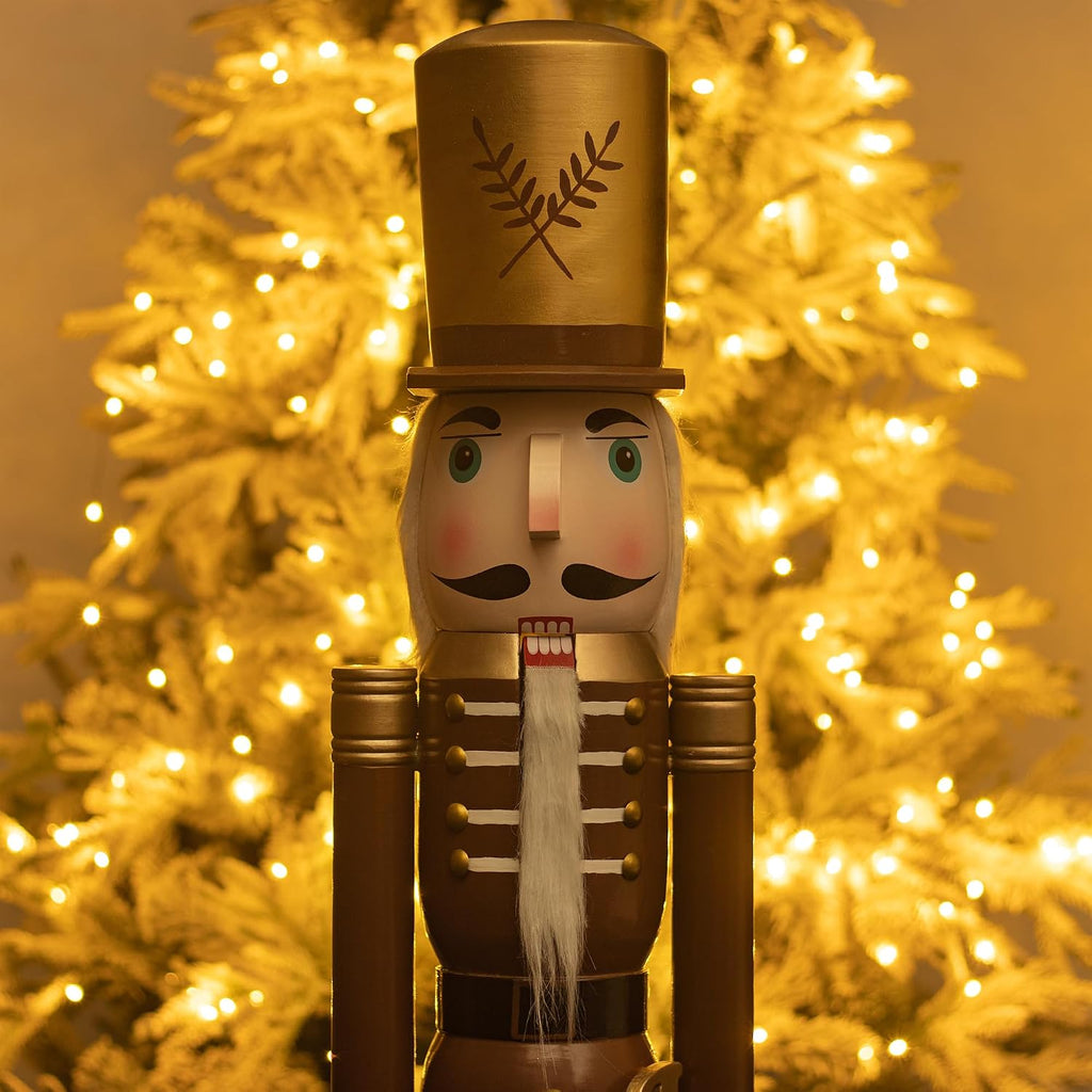 4ft Christmas Nutcracker Brown and Gold Wooden Soldier Nutcracker Figurine Christmas Decorations for Front Door Porch