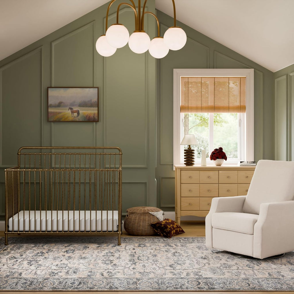 Winston 4-in-1 Convertible Crib w/Wheels Vintage Gold Bedside | GREENGUARD Gold Certified - Portable, Metal Baby Crib