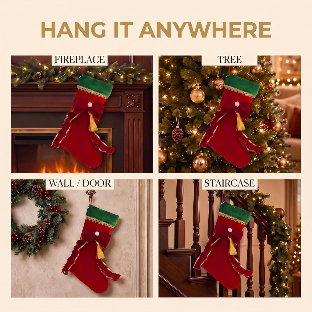 Luxury Velvet Christmas Stocking,Traditional 15.75 Inch Large Vintage