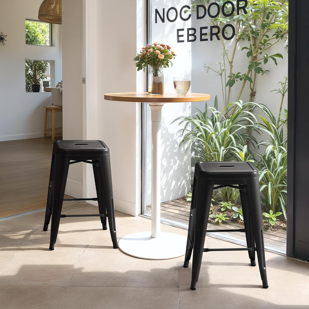 24 Inch Metal Bar Stools Set of 4, Counter Height Bar Stools Height High Backless Stools Industrial Stackable Bar