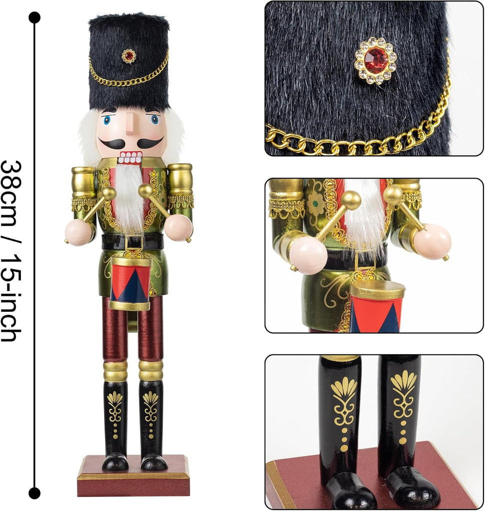 Christmas Nutcracker Set of 3 15-Inch Wooden King and Soldier Nutcracker Figurine Display Set for Christmas