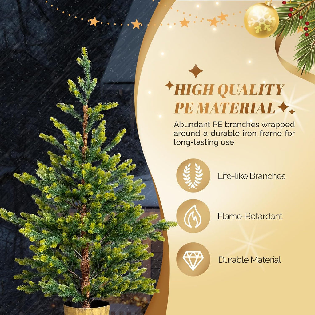 4ft Artificial Trees, Small PE Xmas Trees w/Plastic Pots, 119 Branch Tips Each, Perfect Symmetrical Holiday Decor Dec