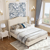 Queen Bed Frame Upholstered Platform Bed with 51" Tall Headboard Wingback, Soft Fabric