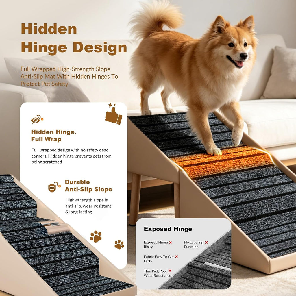Foldable Dog Stairs & Dog Ramp for Couch, Non-Slip Wooden Pet Steps