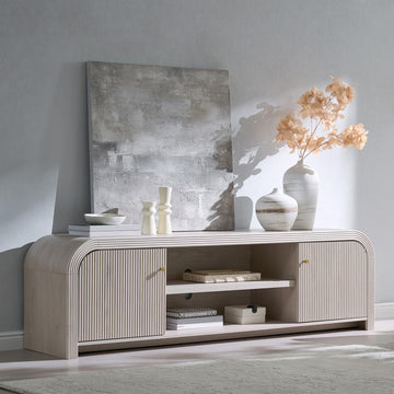 70" Modern Fluted TV Stand with Storage, Alder White