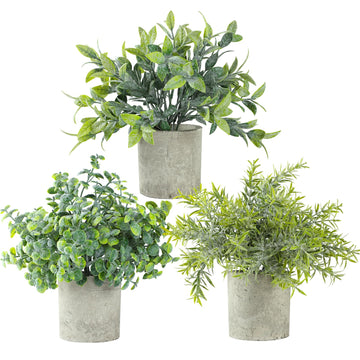 3 Pack Life-Like Potted Fake Plant, Artificial Plants Indoor, Artificial Frost-Hung Green Plants, No Need for