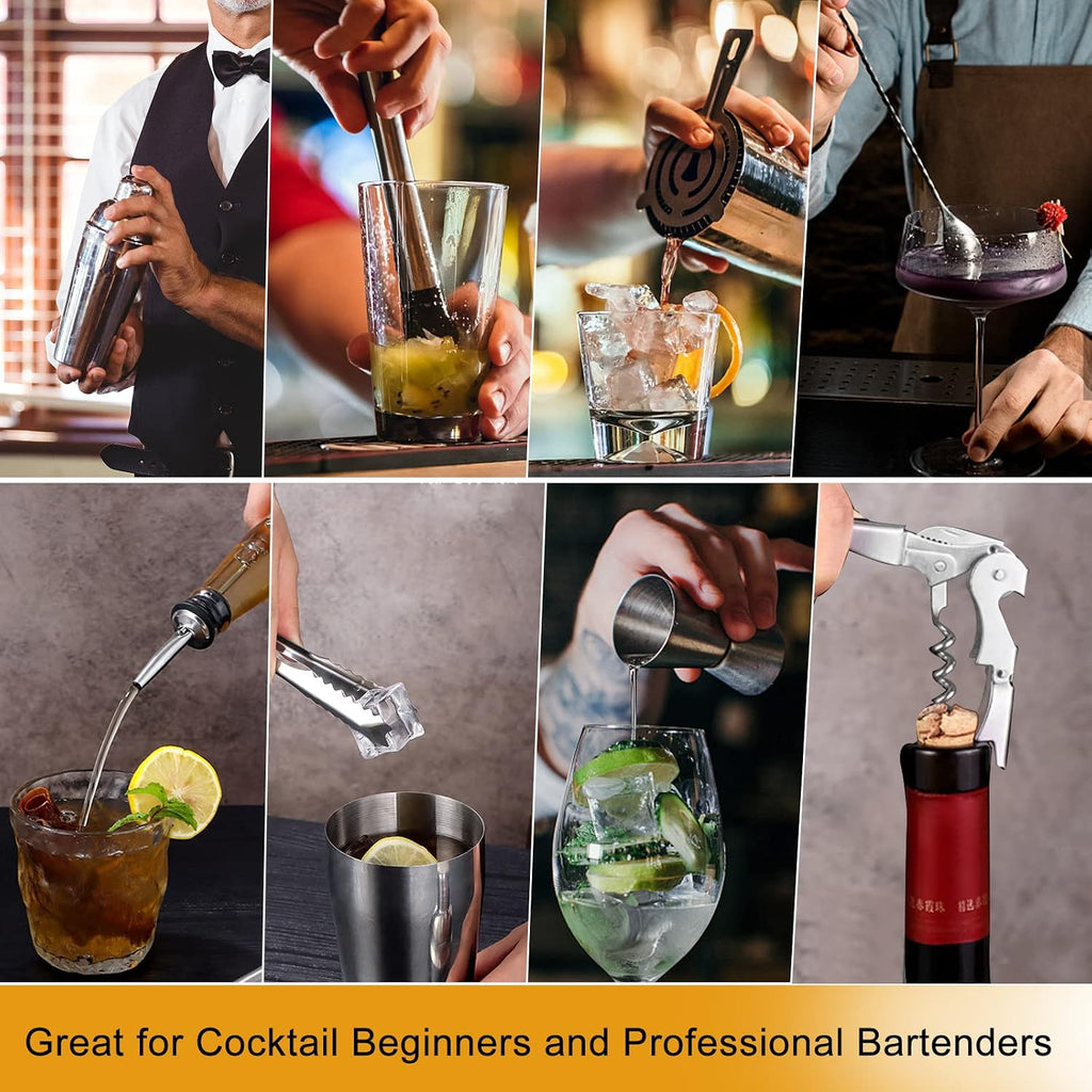 Mixology Bartender Kit with Stand, 25oz Bar Set Cocktail Shaker Set, Professional Bartending Kit Home Bar Tools - Set of 30