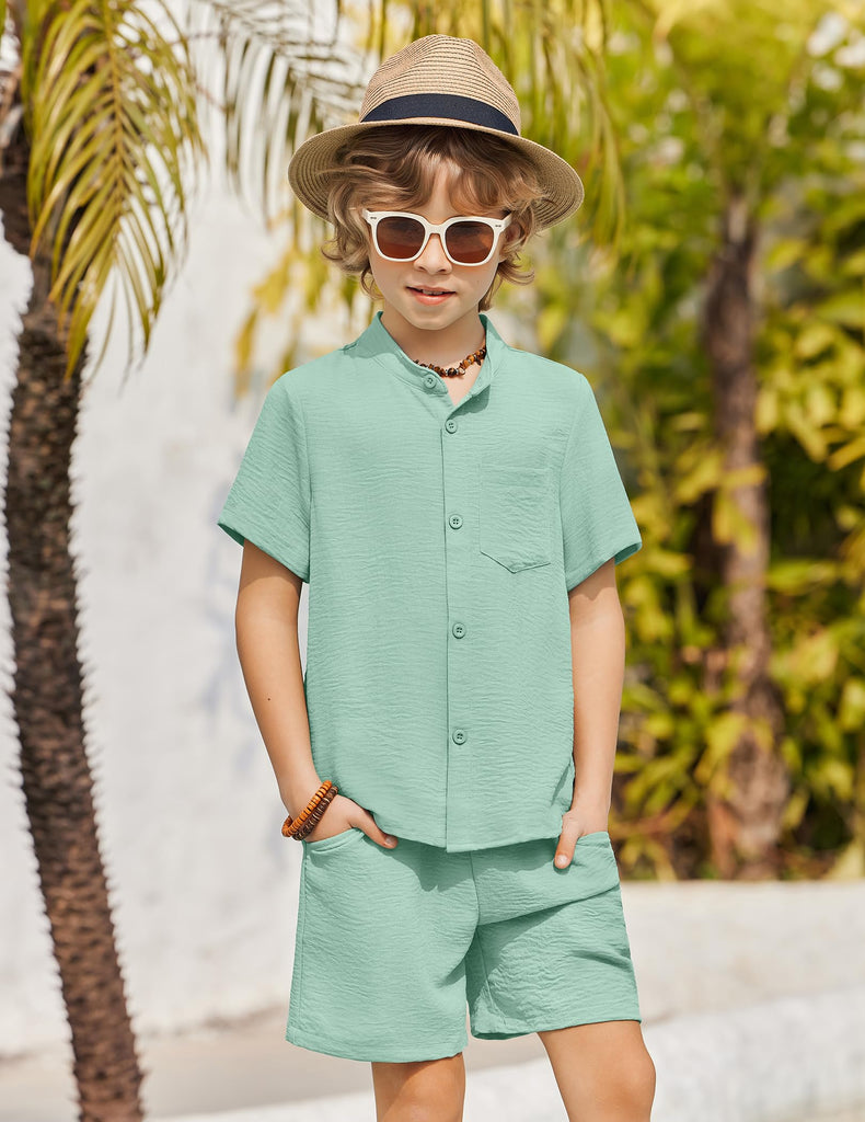 Toddler Boys Clothes Green Button Down Shirt and Shorts Set
