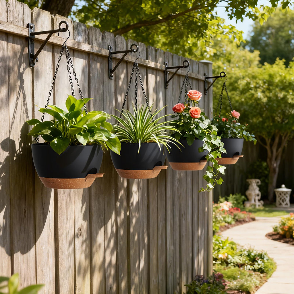 4 Pack 8 Inch Self Watering Hanging Planters for Indoor Outdoor Plants, Hanging Pots for Plants with Drainage