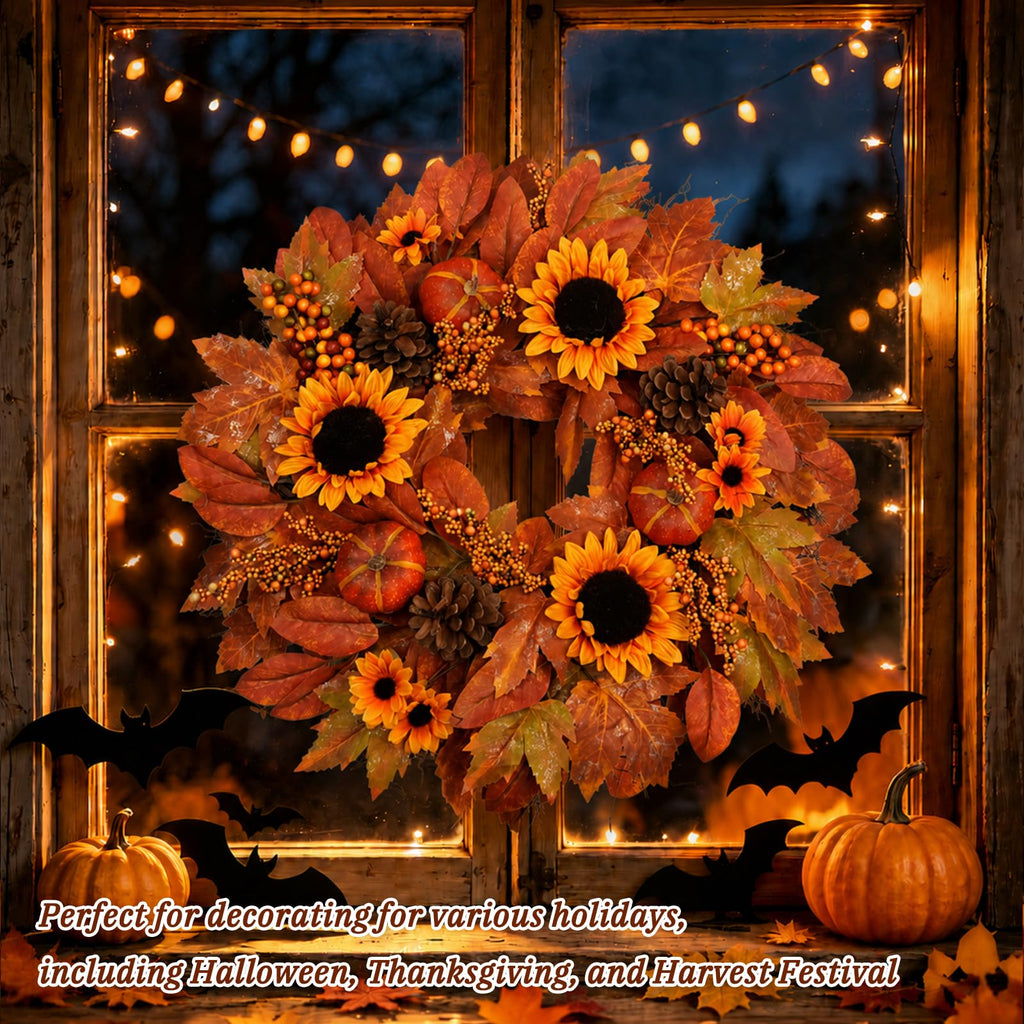 26 in Artificial Fall Wreath, Sunflower Wreaths for Front Door