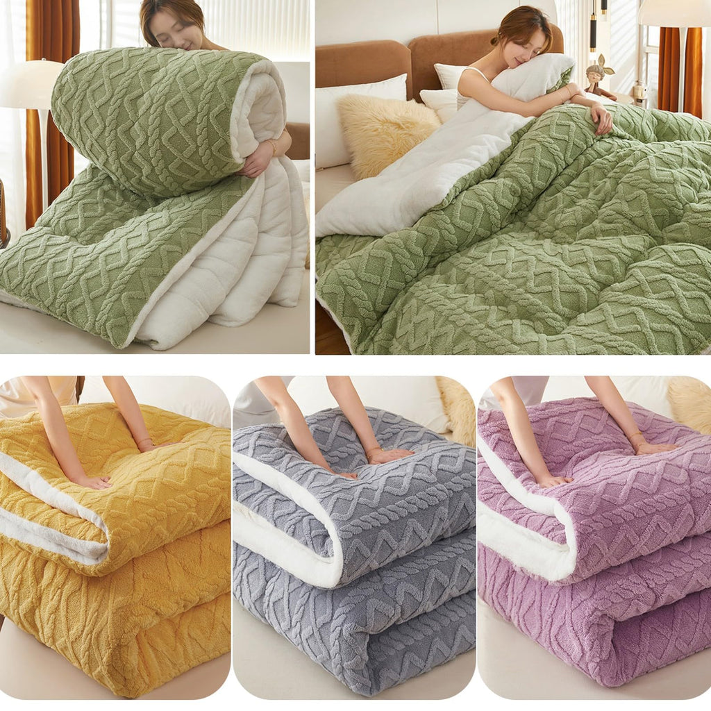 Sherpa Comforter Queen Fluffy Quilt - Warm Taffeta Fabric Fleece Twin Comforter - Queen Fluffy Comforter Set Grass