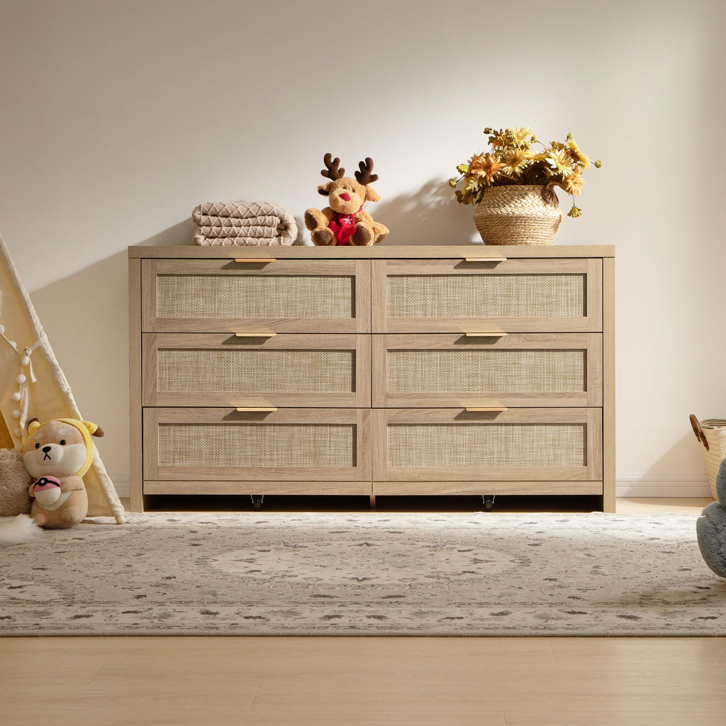 Rattan Dresser, 57" Wide 6 Drawer Dresser