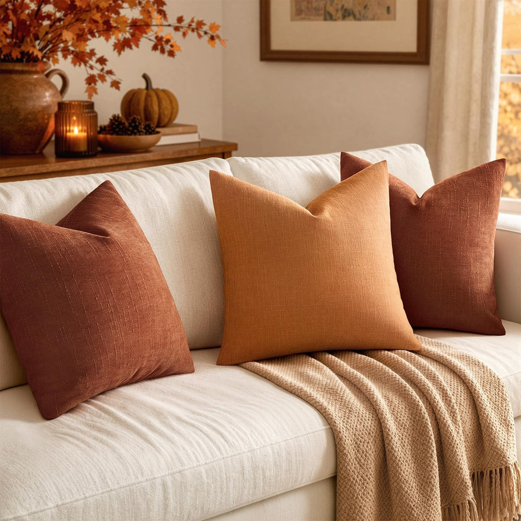 Textured Chenille Fall Throw Pillow Covers 20x20 Inch Burnt Orange