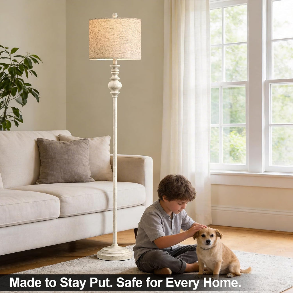 64.25" Farmhouse Floor Lamp, Tall Antique White Standing Lamp with Rotary Switch, Vintage Reading Lamp, Rustic Home
