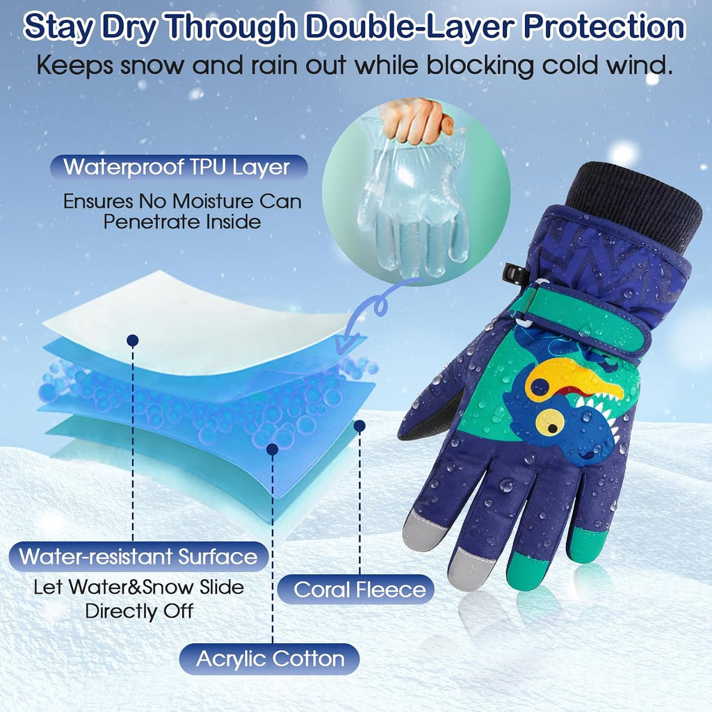 Kids Waterproof Winter Gloves Warm Snow Gloves Boys Girls Ski Gloves Toddler Mittens Windproof