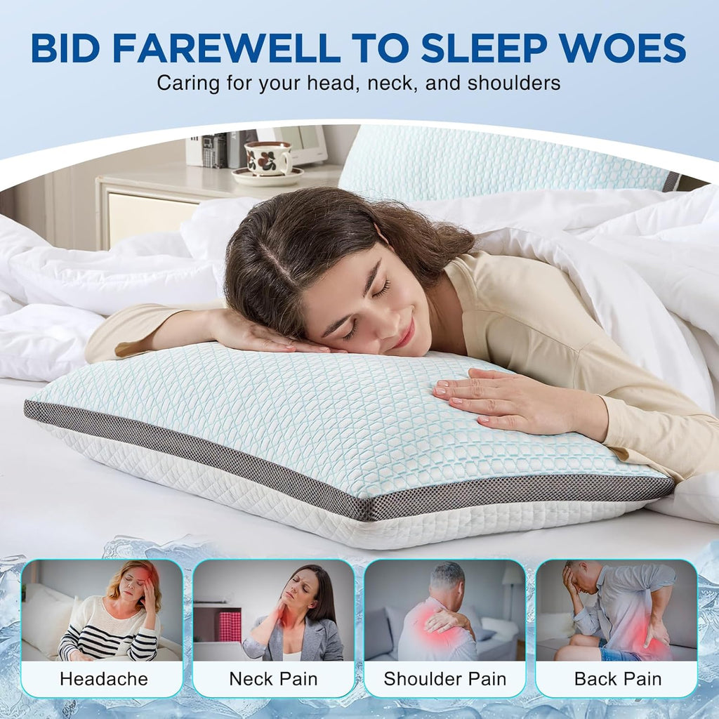 Cooling Pillows King Size Set of 2,Shredded Memory Foam Pillows | Bed Pillow for Hot Sleepers Adjustable Firm Pillow