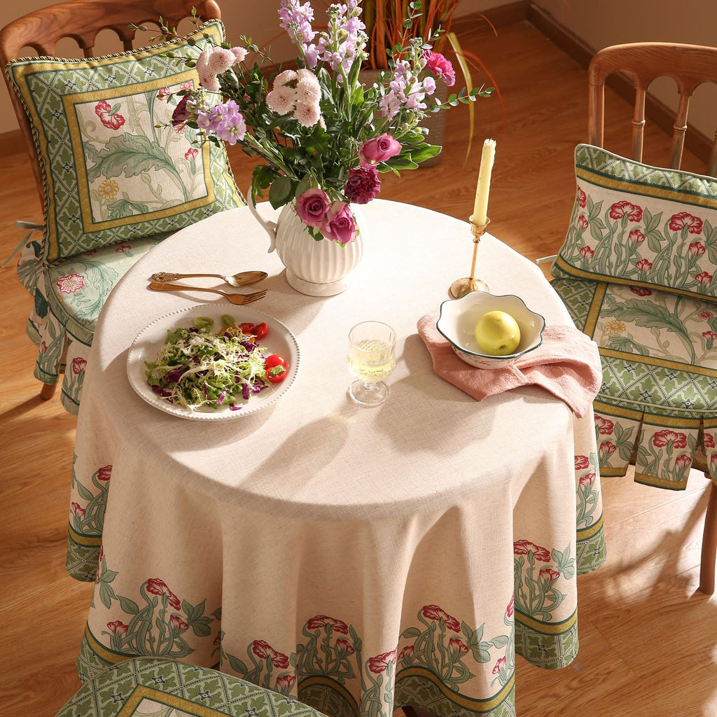 Vintage French Printed Tablecloth, Round, Diameter 55"