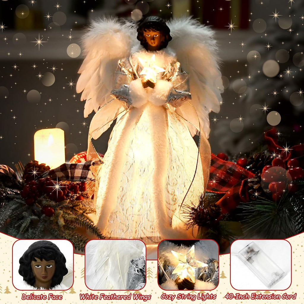 Angel Tree Topper with Lights and Remote Control, 12" Lighted Tree Toppers Christmas Decorations, Elegant and
