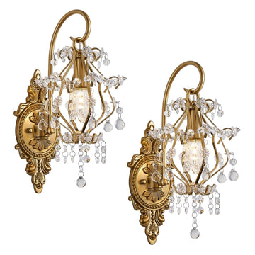 Indoor Hardwired Vintage Gold Crystal Chandelier Wall Sconce Decor Set of 2