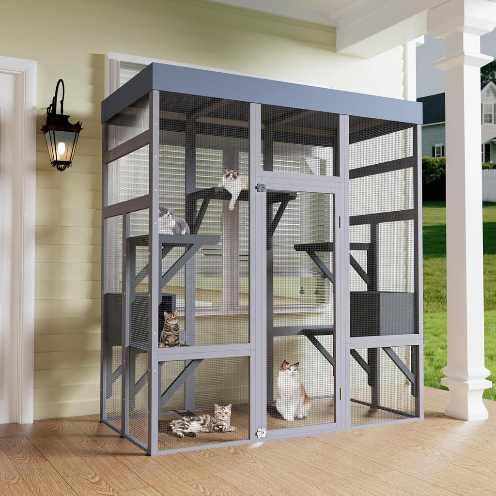 Large Outdoor Cat Enclosure Catio w/ 5 Platforms & 2 Napping House