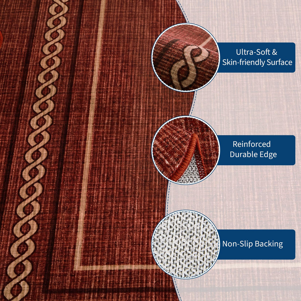 Scalloped Washable Runner Rug Non Slip Kitchen Rugs, Red