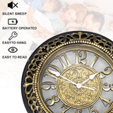 ANDSTAR 20 Inch Roman Numeral Wall Clock - Silent Non-Ticking Metal Frame with Glass Face, Battery Operated Vintage Decor for Living Room, Bedroom & Office (Antique Gold)