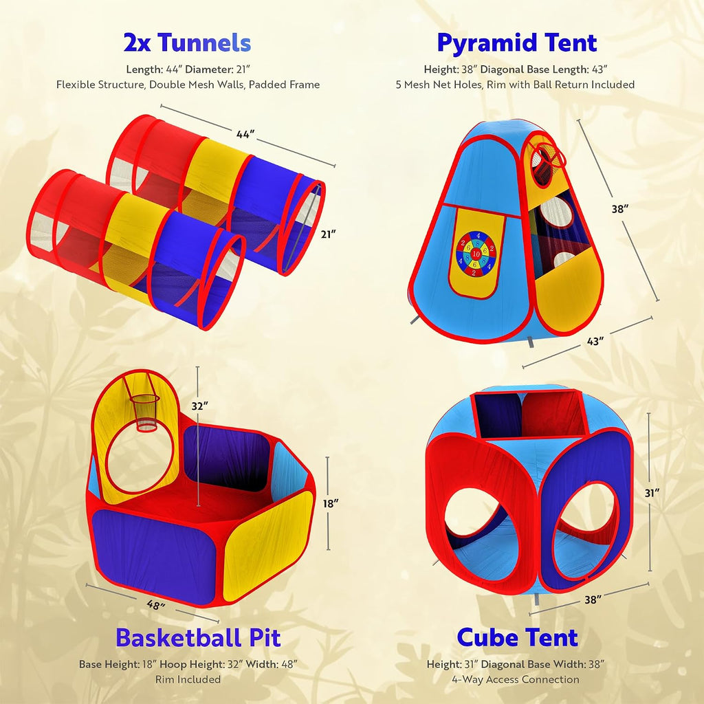 5pc Pop Up Play Tent and Crawl Through Tunnels for Kids w/Carry Bag