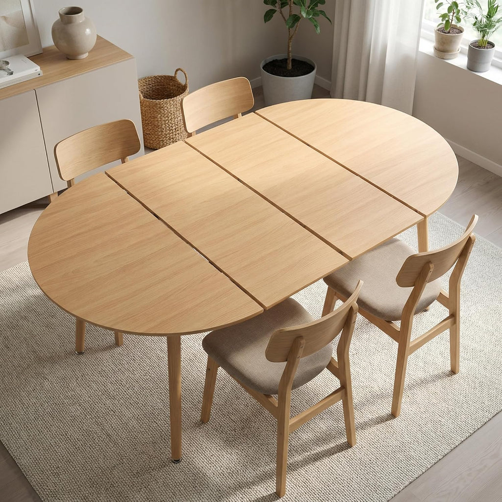Extendable Round Dining Table for 4 6 Wooden Dining Room Table 39" to 70" Modern Kitchen Table for Dining Room Office