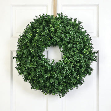 24 Inch Artificial Boxwood Wreath for Front Door - Lush Green Leaf Wreath for All Seasons, Faux Boxwood Door Decor