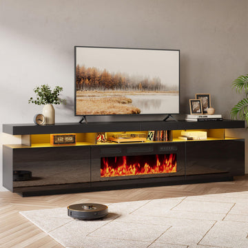 80" Floating Fireplace TV Stand with 36" Crystal Electric Fireplace, LED Entertainment Center for TVs up to 90"