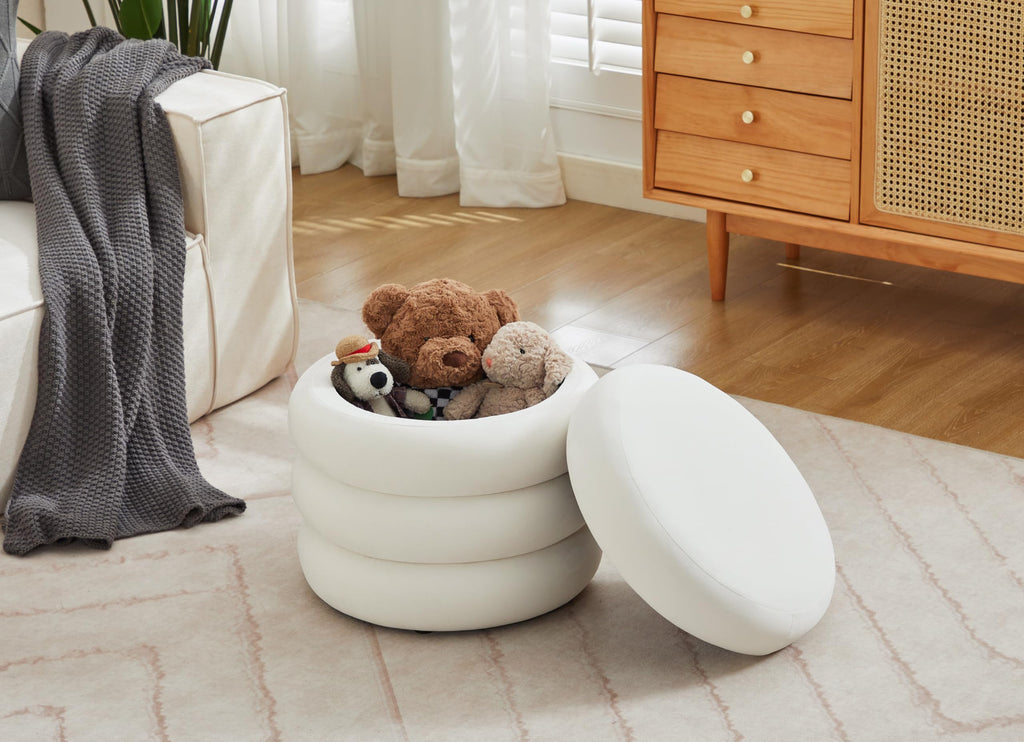 19.5" Storage Ottoman Round, Vanity Stools Ottoman for Console Table, Ottoman Stool for Girls Women, Foot Stool