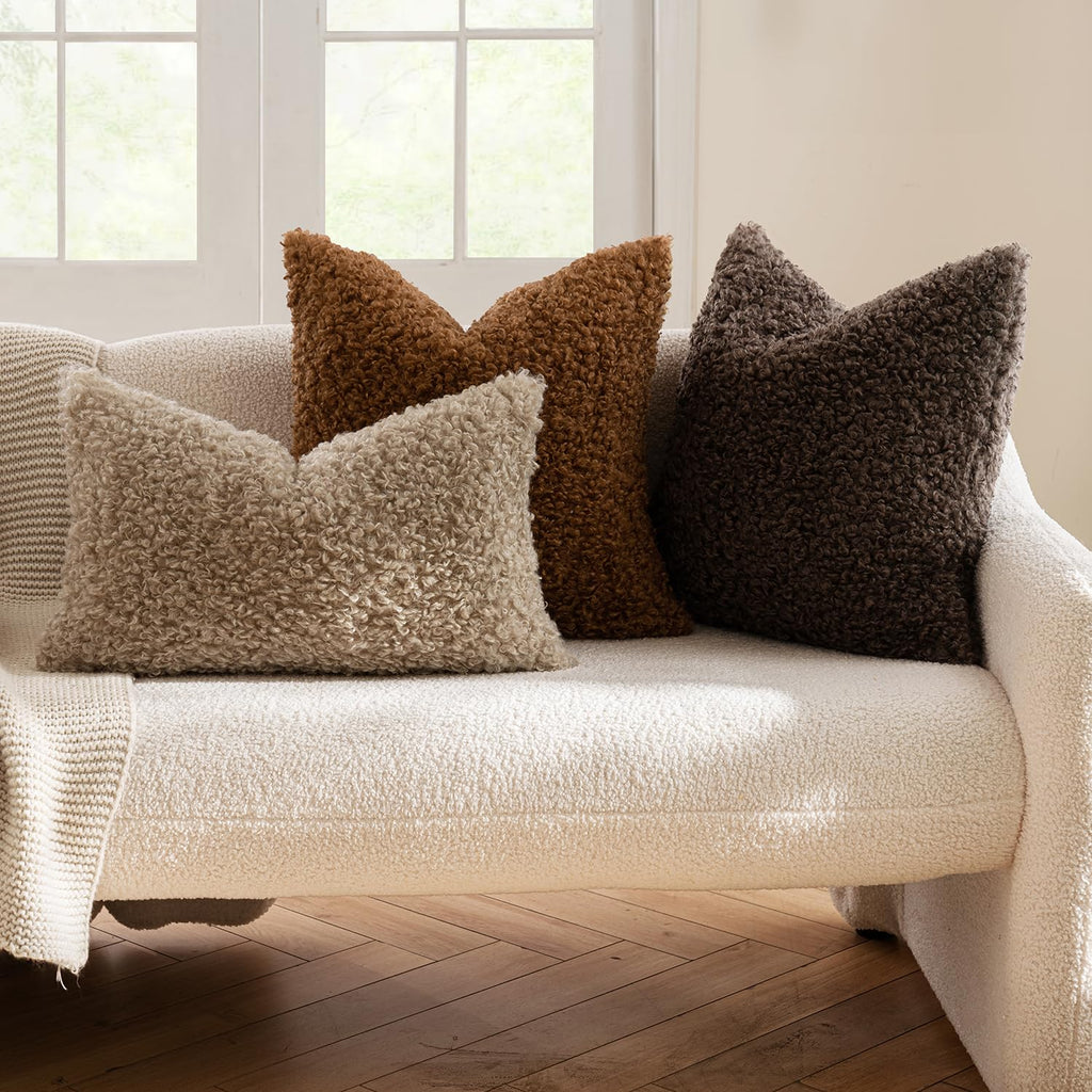 Decorative Faux Fur Pillow Covers Sherpa 20x20 Chocolate