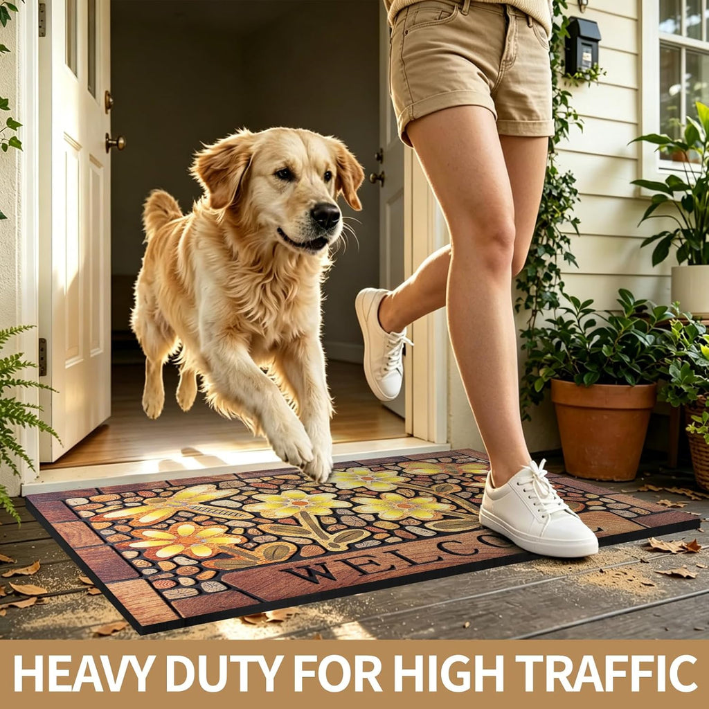 Welcome Mat Non Slip Rubber Back 24x36 Welcome Mats for Front Door | Large, Heavy Duty, Absorbs Moisture and Dirt