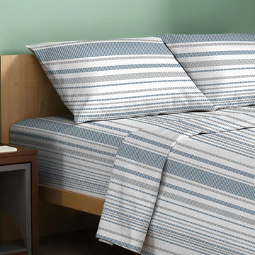 100% Organic Cotton Sheets Twin Size - 3 PC Organic Cotton Percale Printed Sheets Twin Set (Dotted Stripe), Soft