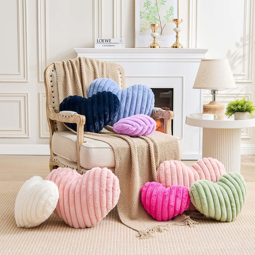 Heart Pillows Heart Decorative Pillow Soft Fluffy Heart Shaped Lavender Throw Pillows with Faux Rabbit Fur Aesthetic