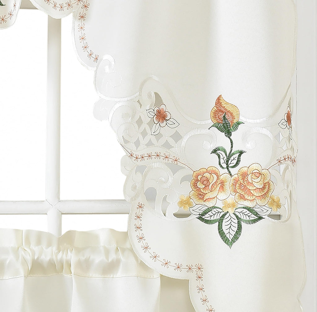Rose Fragrance 3pcs Tiers Set, Multi-Color Kitchen Cafe Curtain, Gold