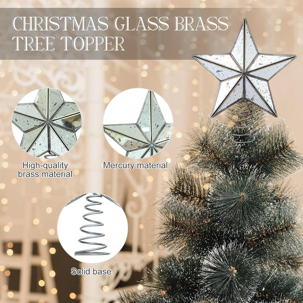 9.8 Inch Christmas Tree Topper Antique Mercury Glass Star Miniature Star Treetop Xmas Treetop Ornament for Tree Home
