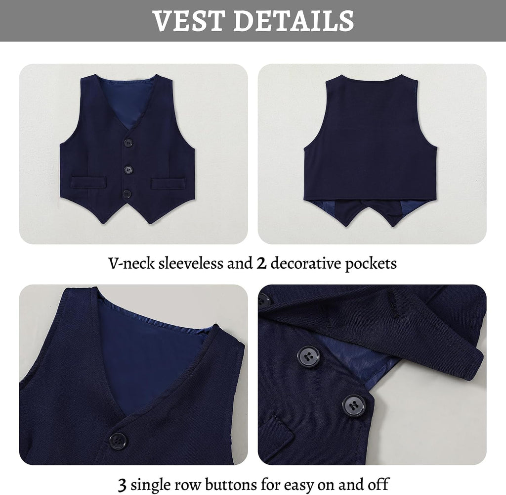 Baby Boy Clothes Suit Infant Gentleman Wedding Outfit Dress Shirt+Bowtie+Vest+Corsage+Suspender+Pants 6Pcs Set