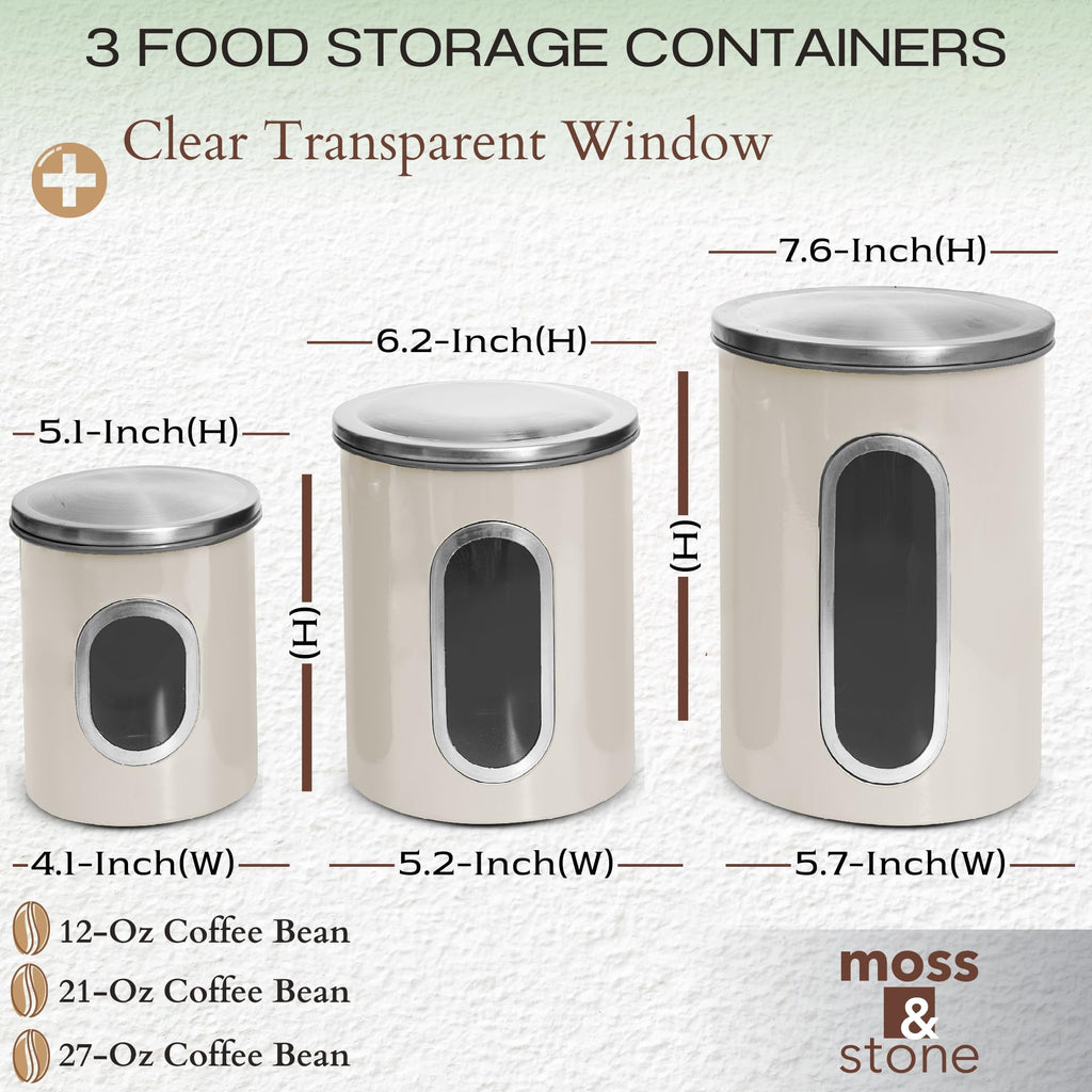 3-Pcs Beige Canisters Set Storage Airtight Jars